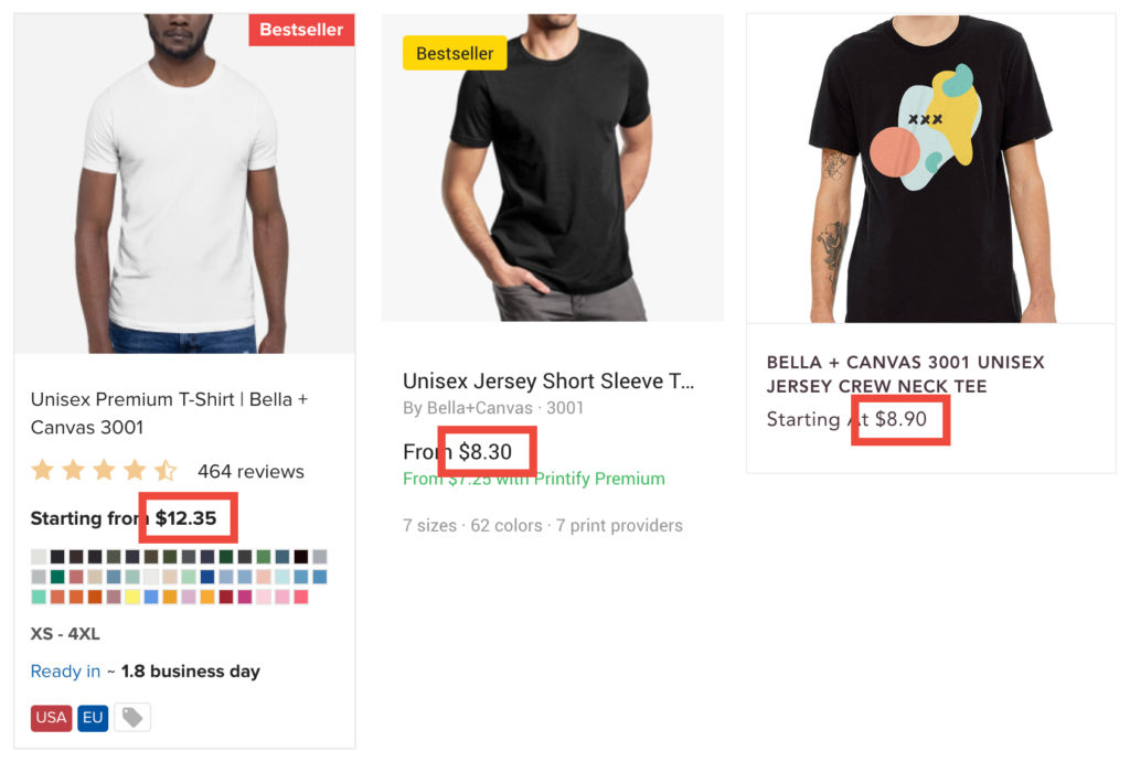 Printful vs Printify vs Gooten Price Comparison